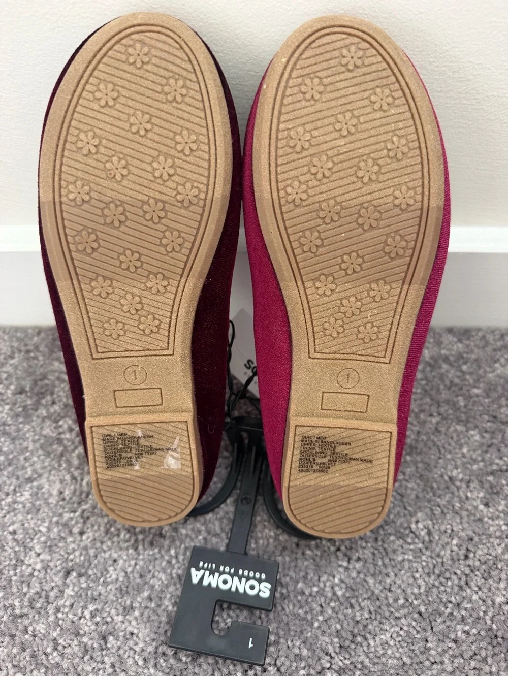SONOMA Burgundy Velvet Mary Jane Flats with Strap